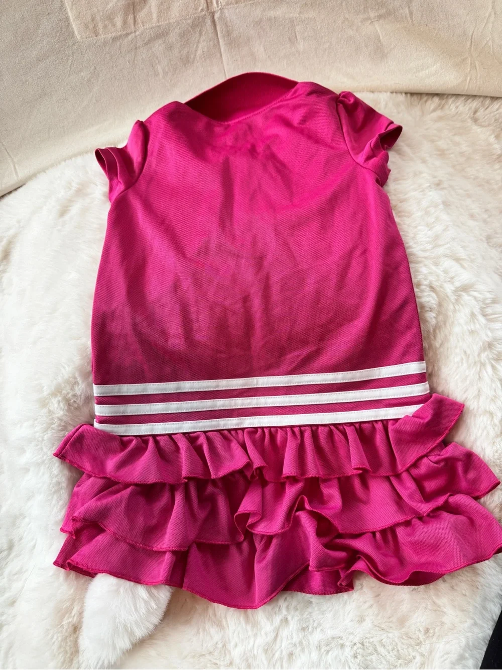 adidas Girls Hot Pink Polo Ruffle Dress with White Stripe Detail, 4T